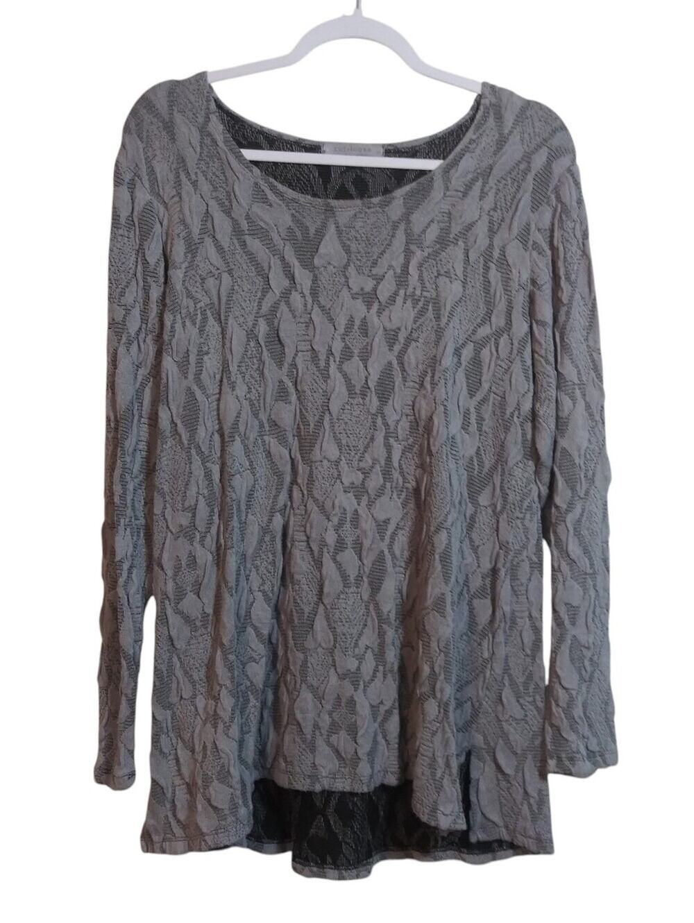 Cut Loose Light Gray Textured Long-Sleeve Women's Top Neutral Artsy Size L
